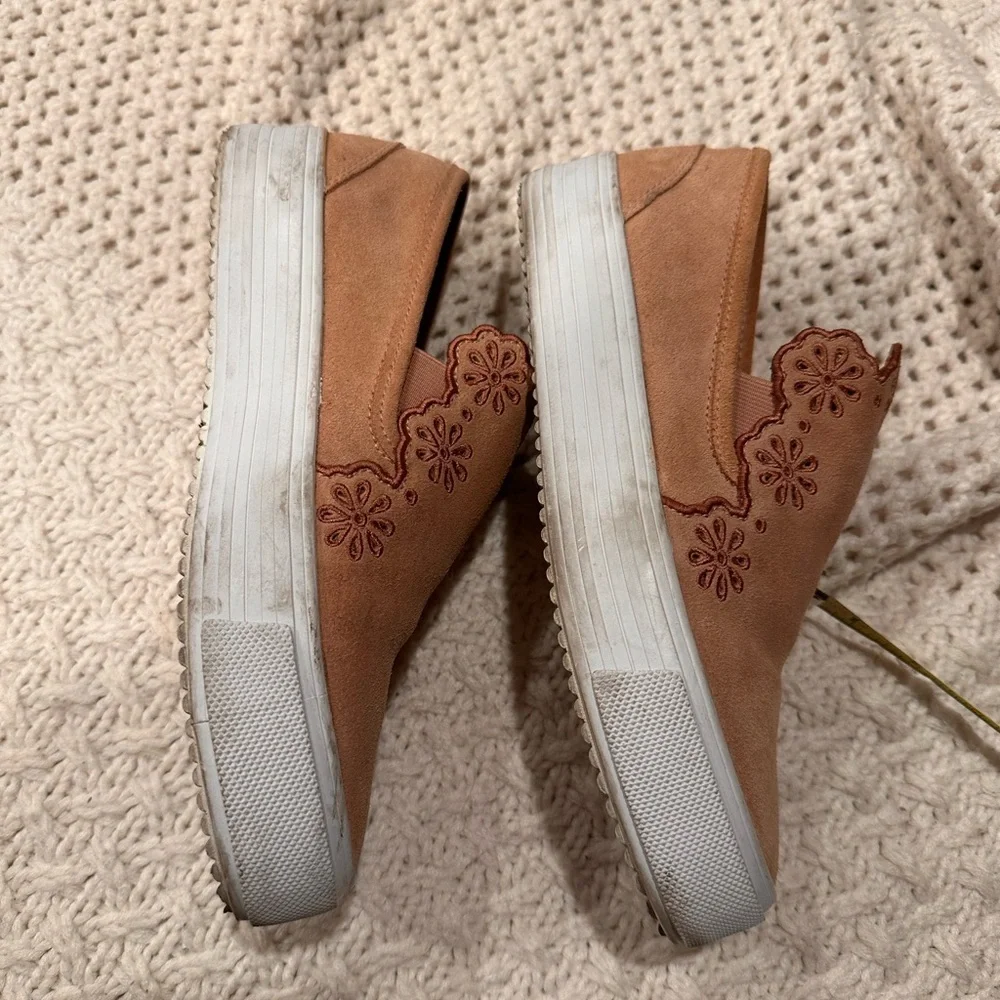 SEE BY CHLOE SIZE 38 USA 7/5 Brown Suede Slip-On Sneakers with Floral Design